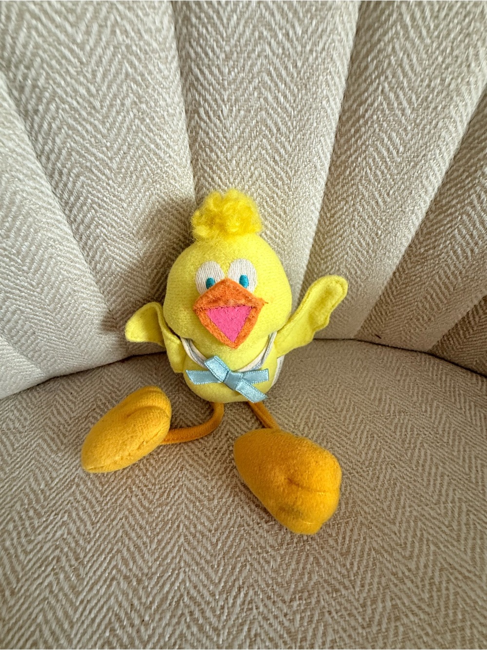 Hallmark Yellow Plush Chick bird long legs & Blue Bow